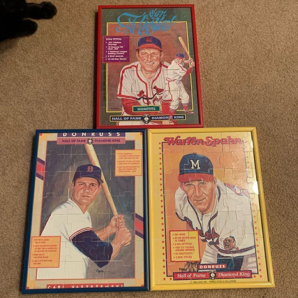 Stan Musial Warren Spahn Carl Yastrzemski Framed Donruss Diamond King Puzzles